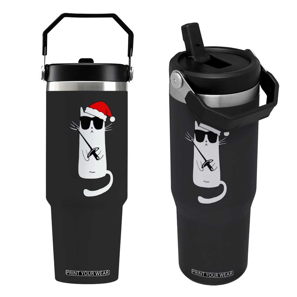 Funny Cat Fencing Christmas Flip Straw Tumbler Cute Kitty Lover TS14 One Size: 30 oz Black Print Your Wear