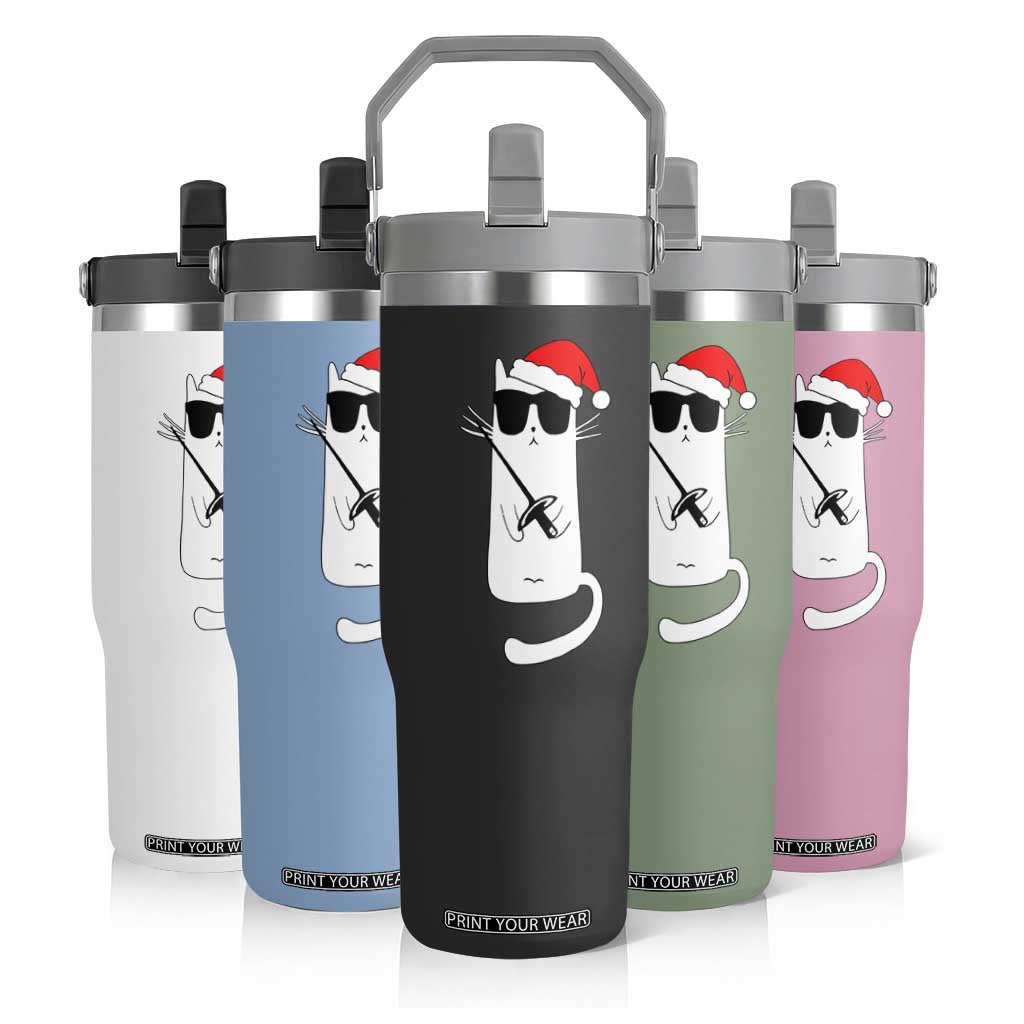 Funny Cat Fencing Christmas Flip Straw Tumbler Cute Kitty Lover TS14 Print Your Wear