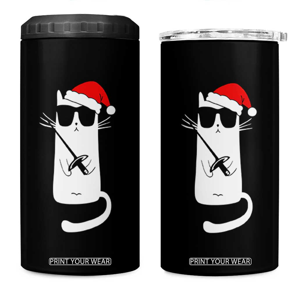 Funny Cat Fencing Christmas 4 in 1 Can Cooler Tumbler Cute Kitty Lover TS14 One Size: 16 oz Black Print Your Wear