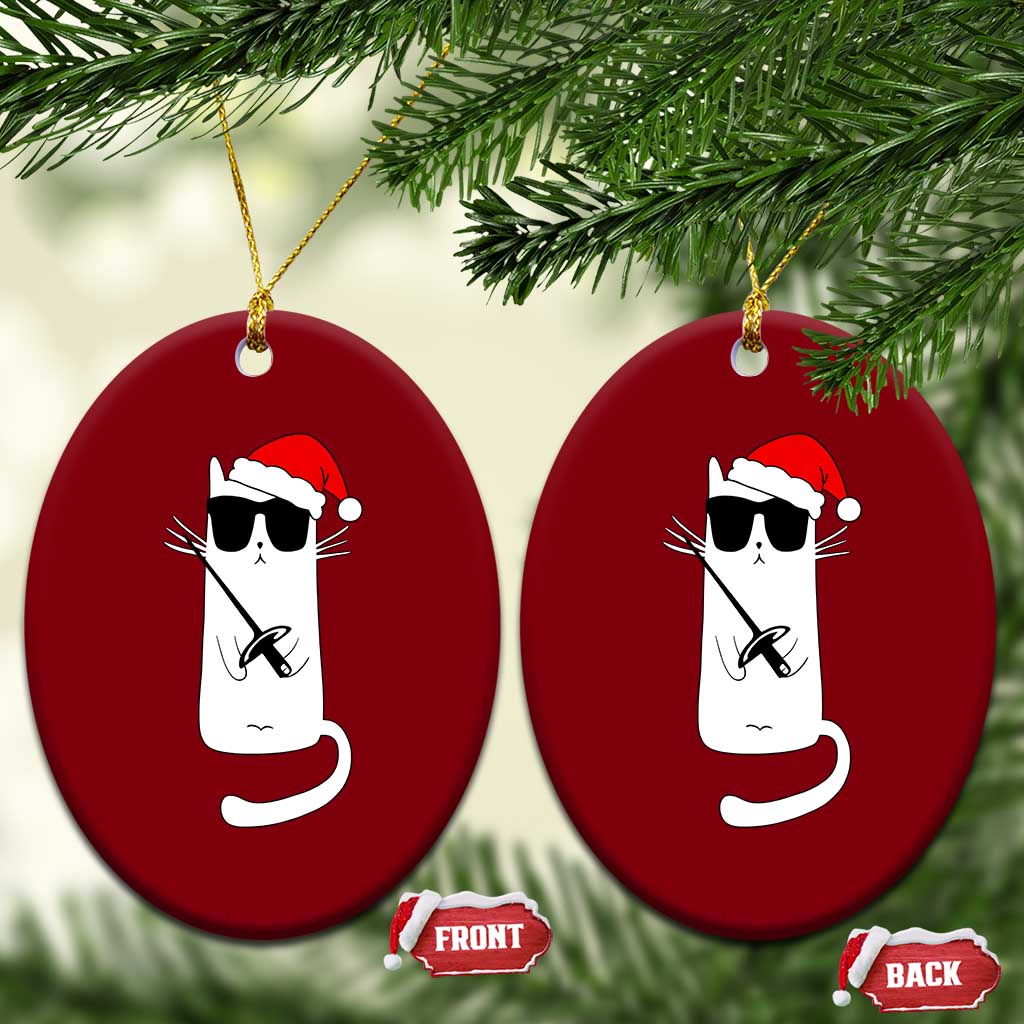 Funny Cat Fencing Xmas Ceramic Ornament Cute Kitty Lover TS14 Print Your Wear