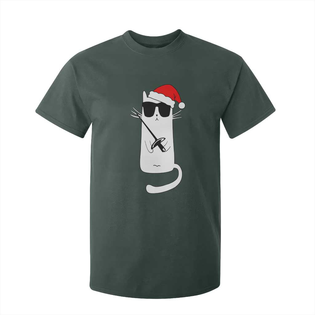Funny Cat Fencing Christmas T Shirt For Kid Cute Kitty Lover TS14 Dark Forest Green Print Your Wear