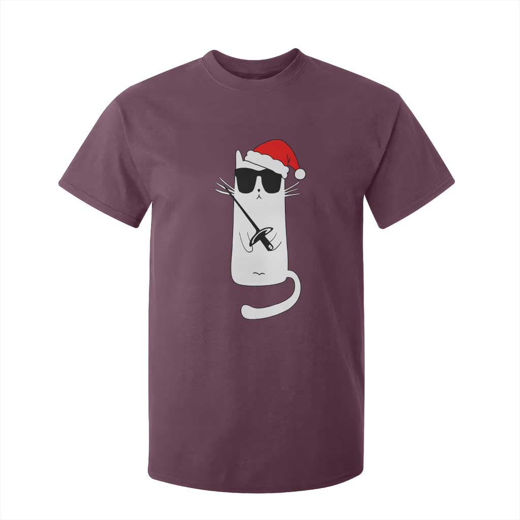 Funny Cat Fencing Christmas T Shirt For Kid Cute Kitty Lover TS14 Maroon Print Your Wear