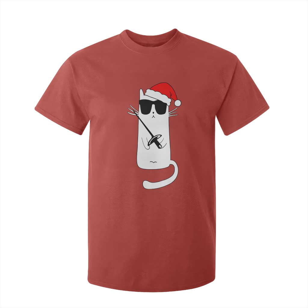 Funny Cat Fencing Christmas T Shirt For Kid Cute Kitty Lover TS14 Red Print Your Wear