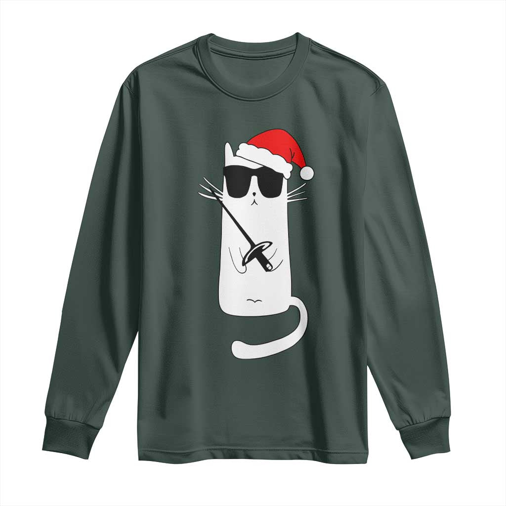 Funny Cat Fencing Christmas Long Sleeve Shirt Cute Kitty Lover - Print Your Wear