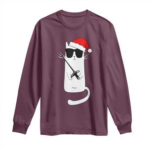 Funny Cat Fencing Christmas Long Sleeve Shirt Cute Kitty Lover - Print Your Wear