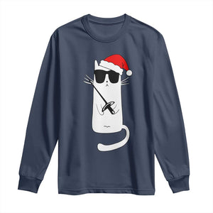 Funny Cat Fencing Christmas Long Sleeve Shirt Cute Kitty Lover - Print Your Wear
