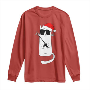 Funny Cat Fencing Christmas Long Sleeve Shirt Cute Kitty Lover - Print Your Wear