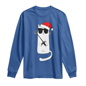 Funny Cat Fencing Christmas Long Sleeve Shirt Cute Kitty Lover - Print Your Wear