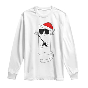 Funny Cat Fencing Christmas Long Sleeve Shirt Cute Kitty Lover - Print Your Wear
