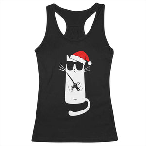Funny Cat Fencing Christmas Racerback Tank Top Cute Kitty Lover - Print Your Wear
