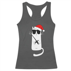 Funny Cat Fencing Christmas Racerback Tank Top Cute Kitty Lover TS14 Dark Heather Print Your Wear
