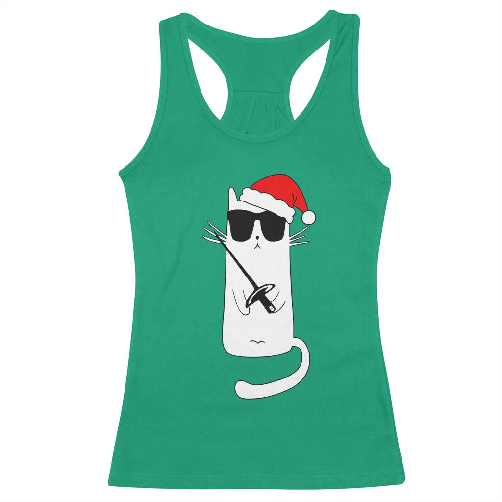 Funny Cat Fencing Christmas Racerback Tank Top Cute Kitty Lover - Print Your Wear