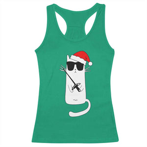 Funny Cat Fencing Christmas Racerback Tank Top Cute Kitty Lover - Print Your Wear