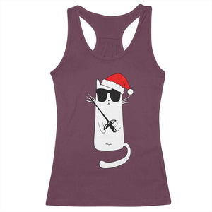 Funny Cat Fencing Christmas Racerback Tank Top Cute Kitty Lover - Print Your Wear