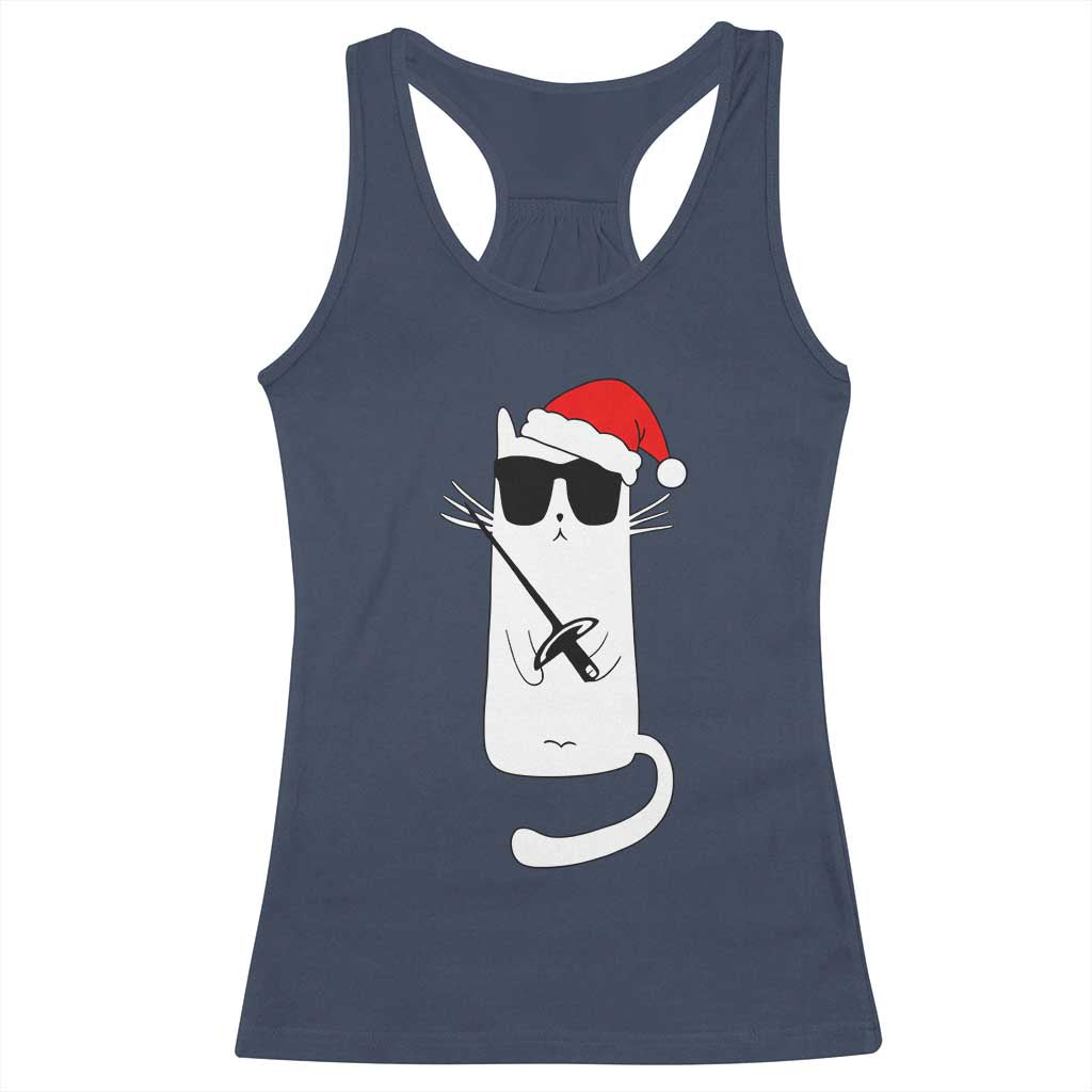 Funny Cat Fencing Christmas Racerback Tank Top Cute Kitty Lover TS14 Navy Print Your Wear