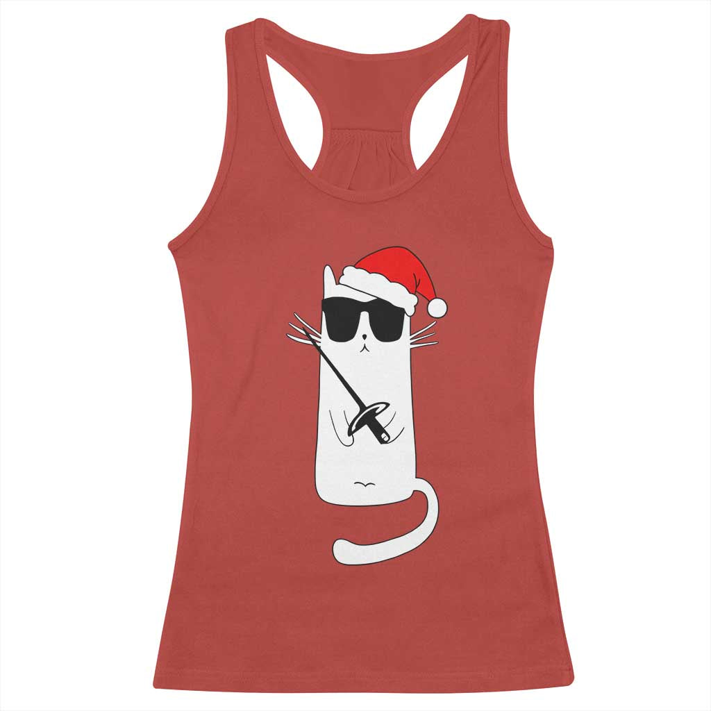Funny Cat Fencing Christmas Racerback Tank Top Cute Kitty Lover TS14 Red Print Your Wear
