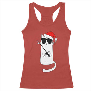 Funny Cat Fencing Christmas Racerback Tank Top Cute Kitty Lover - Print Your Wear