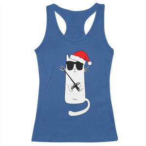 Funny Cat Fencing Christmas Racerback Tank Top Cute Kitty Lover - Print Your Wear