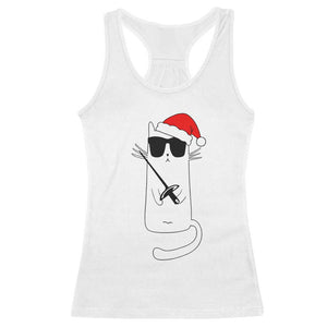 Funny Cat Fencing Christmas Racerback Tank Top Cute Kitty Lover - Print Your Wear