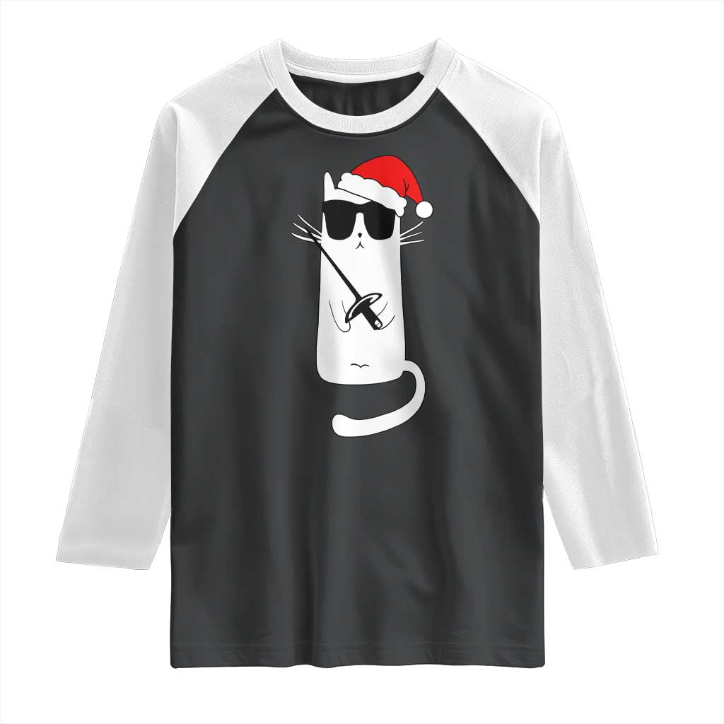 Funny Cat Fencing Christmas Raglan Shirt Cute Kitty Lover TS14 Black White Print Your Wear