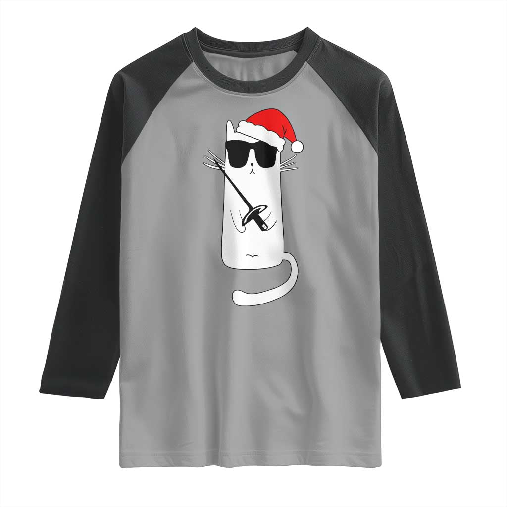 Funny Cat Fencing Christmas Raglan Shirt Cute Kitty Lover TS14 Sport Gray Black Print Your Wear