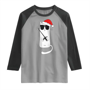 Funny Cat Fencing Christmas Raglan Shirt Cute Kitty Lover TS14 Sport Gray Black Print Your Wear