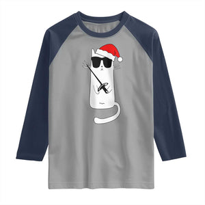 Funny Cat Fencing Christmas Raglan Shirt Cute Kitty Lover TS14 Sport Gray Navy Print Your Wear
