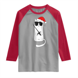 Funny Cat Fencing Christmas Raglan Shirt Cute Kitty Lover TS14 Sport Gray Red Print Your Wear