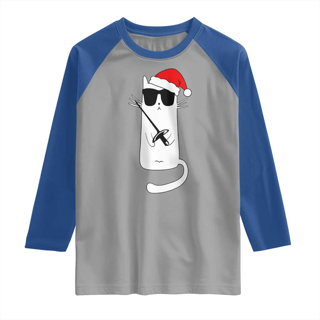 Funny Cat Fencing Christmas Raglan Shirt Cute Kitty Lover TS14 Sport Gray Royal Print Your Wear