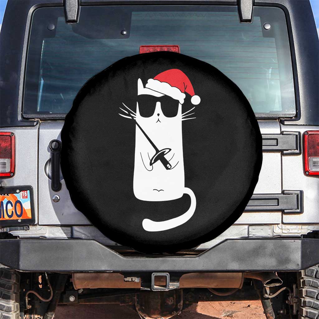 Funny Cat Fencing Christmas Spare Tire Cover Cute Kitty Lover TS14 No hole Black Print Your Wear