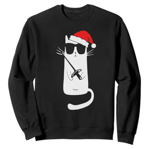 Funny Cat Fencing Christmas Sweatshirt Cute Kitty Lover - Print Your Wear