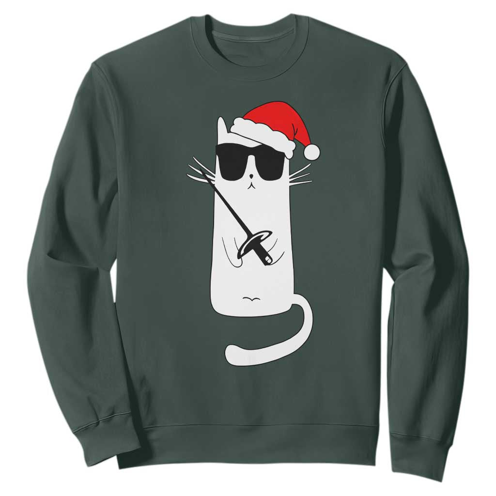 Funny Cat Fencing Christmas Sweatshirt Cute Kitty Lover - Print Your Wear