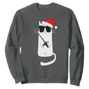 Funny Cat Fencing Christmas Sweatshirt Cute Kitty Lover TS14 Dark Heather Print Your Wear