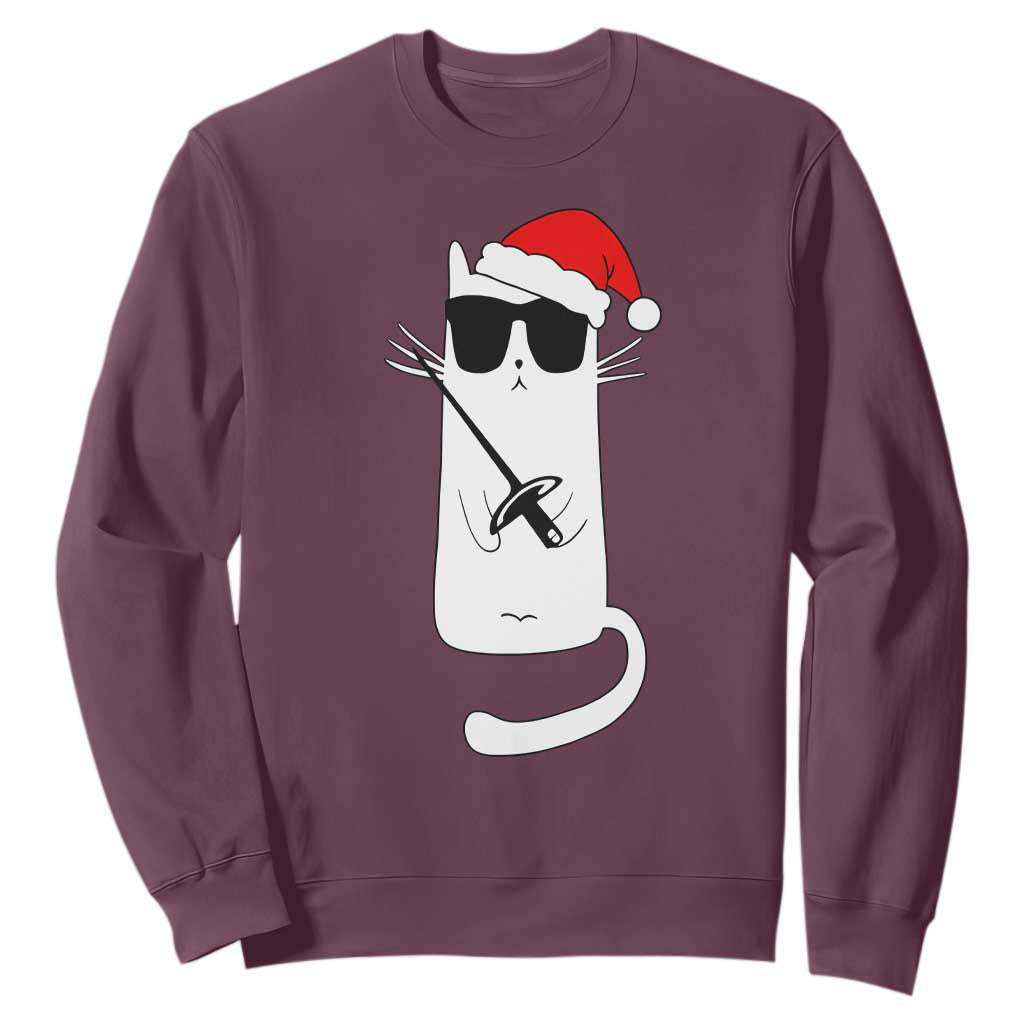 Funny Cat Fencing Christmas Sweatshirt Cute Kitty Lover TS14 Maroon Print Your Wear
