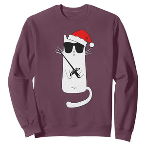 Funny Cat Fencing Christmas Sweatshirt Cute Kitty Lover TS14 Maroon Print Your Wear
