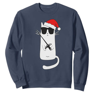 Funny Cat Fencing Christmas Sweatshirt Cute Kitty Lover - Print Your Wear