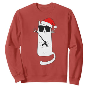 Funny Cat Fencing Christmas Sweatshirt Cute Kitty Lover - Print Your Wear