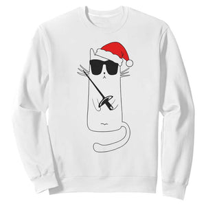 Funny Cat Fencing Christmas Sweatshirt Cute Kitty Lover - Print Your Wear