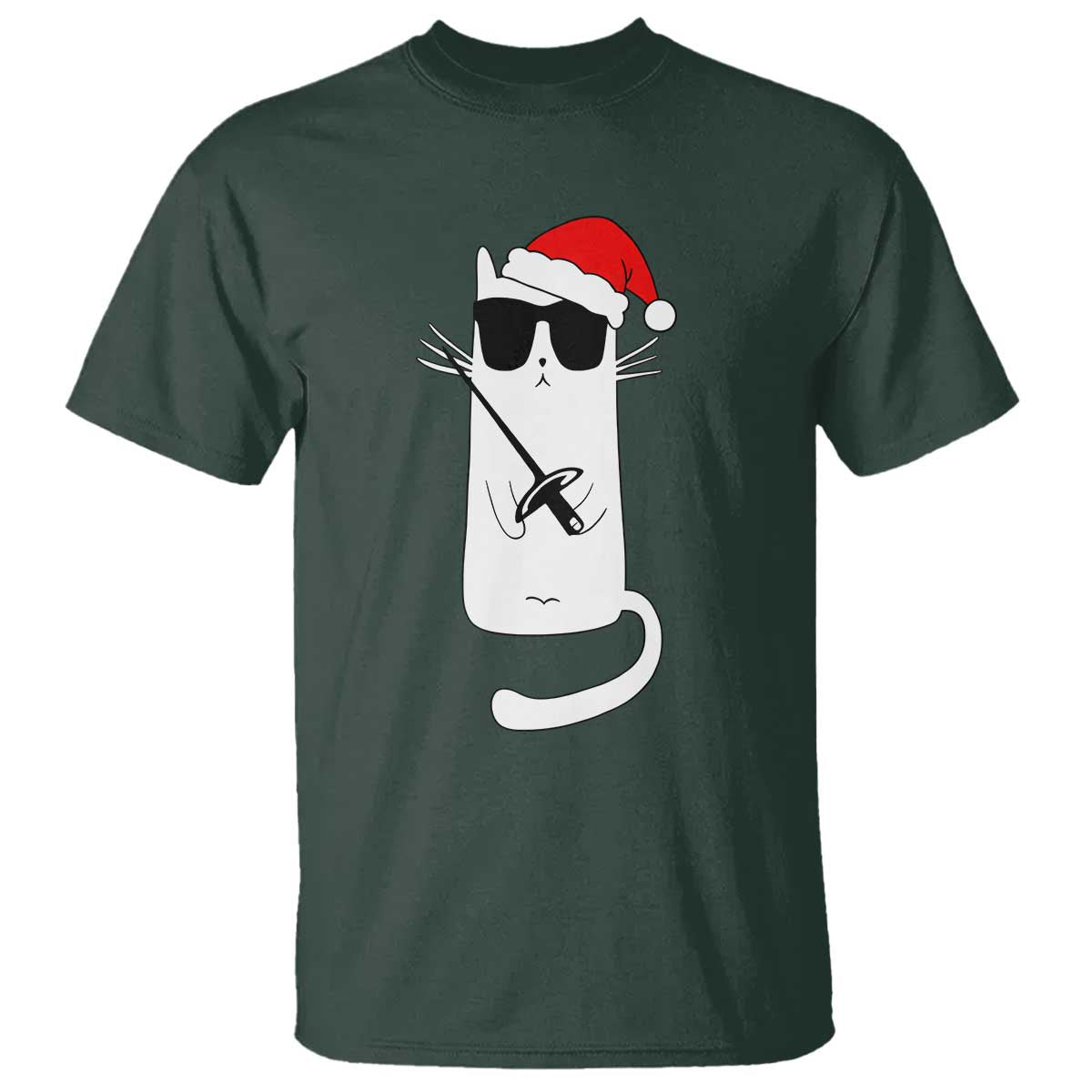 Funny Cat Fencing Christmas T Shirt Cute Kitty Lover TS14 Dark Forest Green Print Your Wear