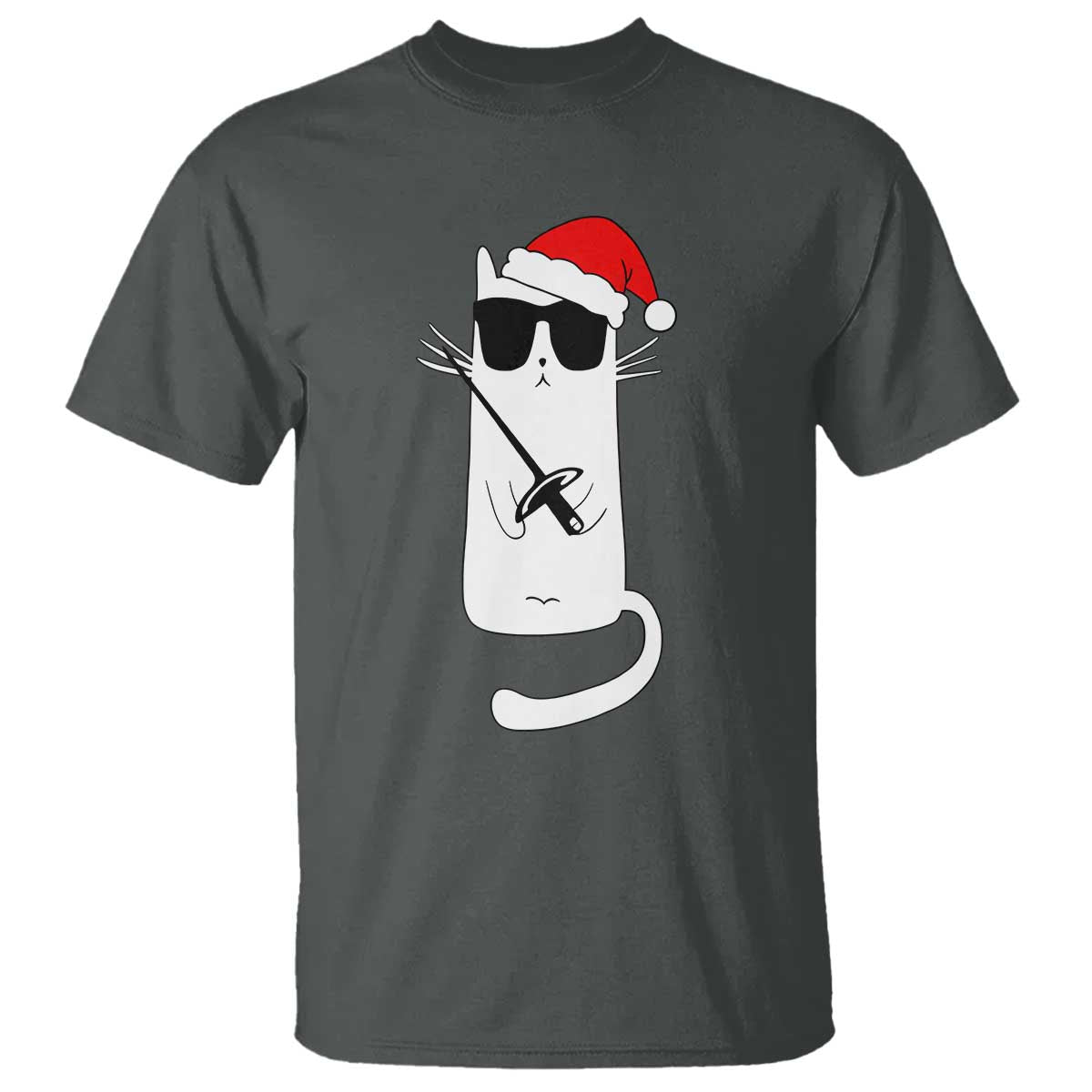 Funny Cat Fencing Christmas T Shirt Cute Kitty Lover TS14 Dark Heather Print Your Wear