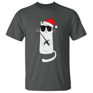 Funny Cat Fencing Christmas T Shirt Cute Kitty Lover TS14 Dark Heather Print Your Wear