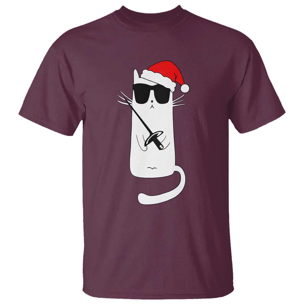 Funny Cat Fencing Christmas T Shirt Cute Kitty Lover TS14 Maroon Print Your Wear