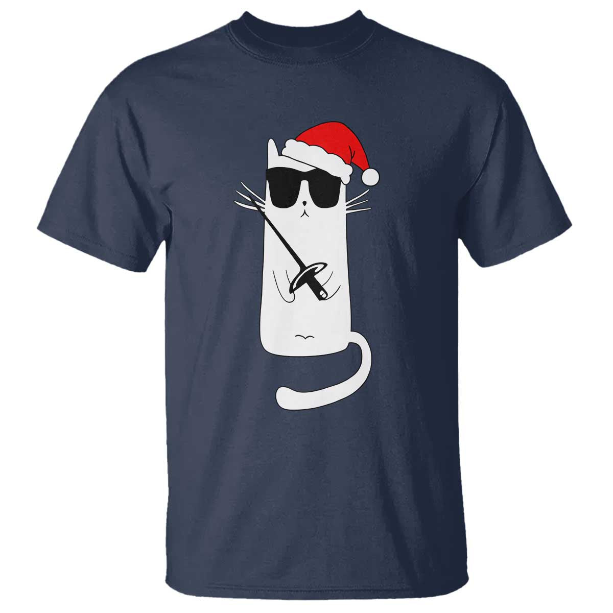 Funny Cat Fencing Christmas T Shirt Cute Kitty Lover TS14 Navy Print Your Wear