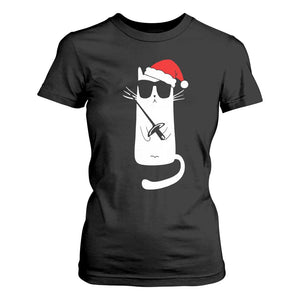 Funny Cat Fencing Christmas T Shirt For Women Cute Kitty Lover TS14 Black Print Your Wear