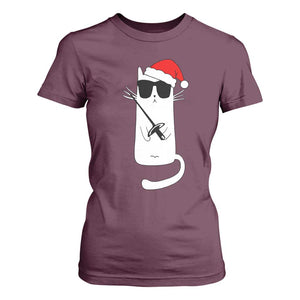 Funny Cat Fencing Christmas T Shirt For Women Cute Kitty Lover TS14 Maroon Print Your Wear