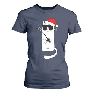 Funny Cat Fencing Christmas T Shirt For Women Cute Kitty Lover TS14 Navy Print Your Wear