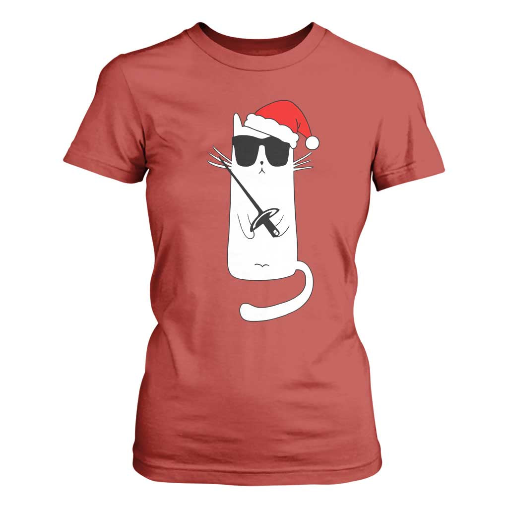 Funny Cat Fencing Christmas T Shirt For Women Cute Kitty Lover TS14 Red Print Your Wear