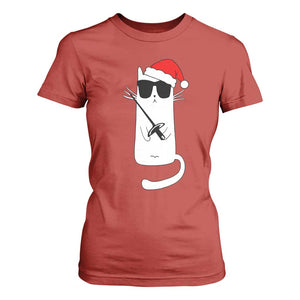 Funny Cat Fencing Christmas T Shirt For Women Cute Kitty Lover TS14 Red Print Your Wear