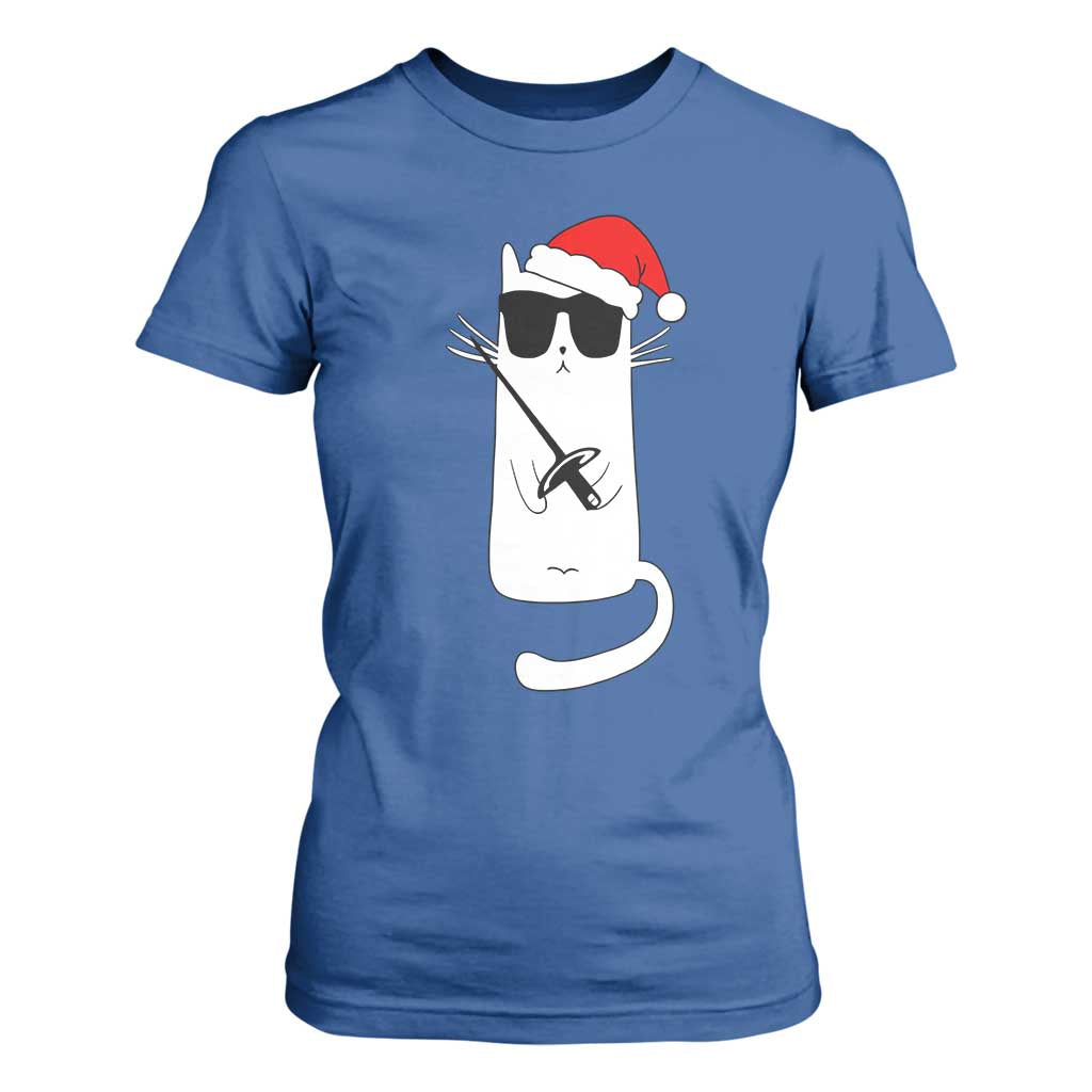 Funny Cat Fencing Christmas T Shirt For Women Cute Kitty Lover TS14 Royal Blue Print Your Wear