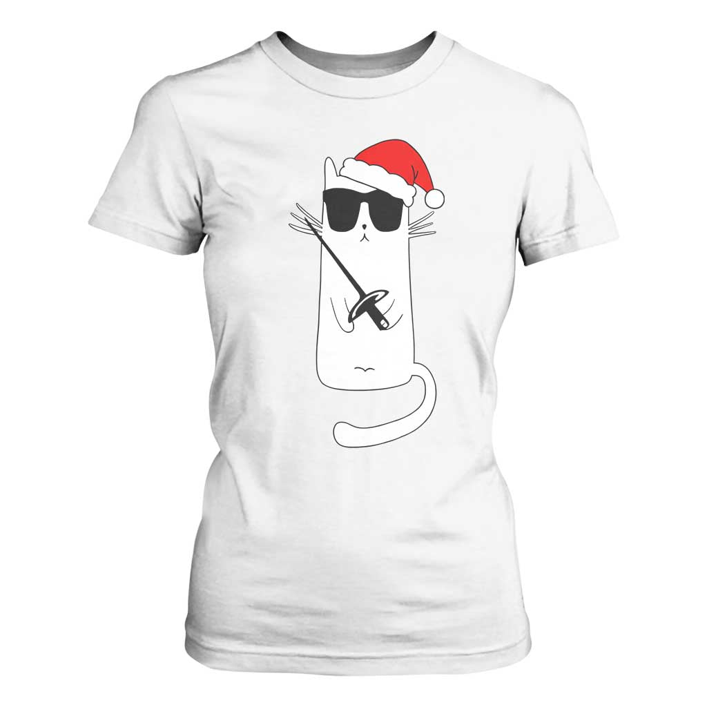Funny Cat Fencing Christmas T Shirt For Women Cute Kitty Lover TS14 White Print Your Wear